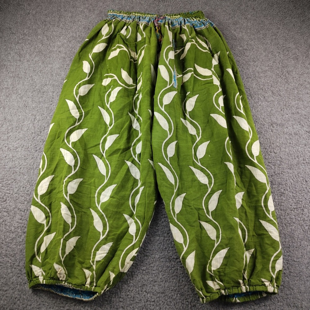 Kantha Bae Harem Pants Sz Free Size Green Leaf Print Boho Festival Hippie